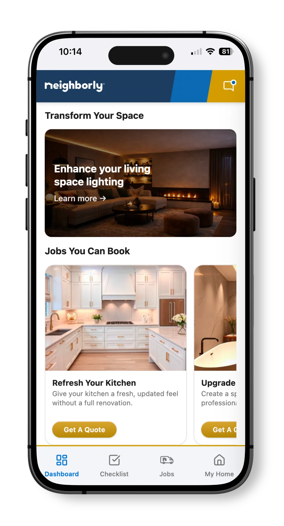 Neighborly app articles page view on mobile phone.