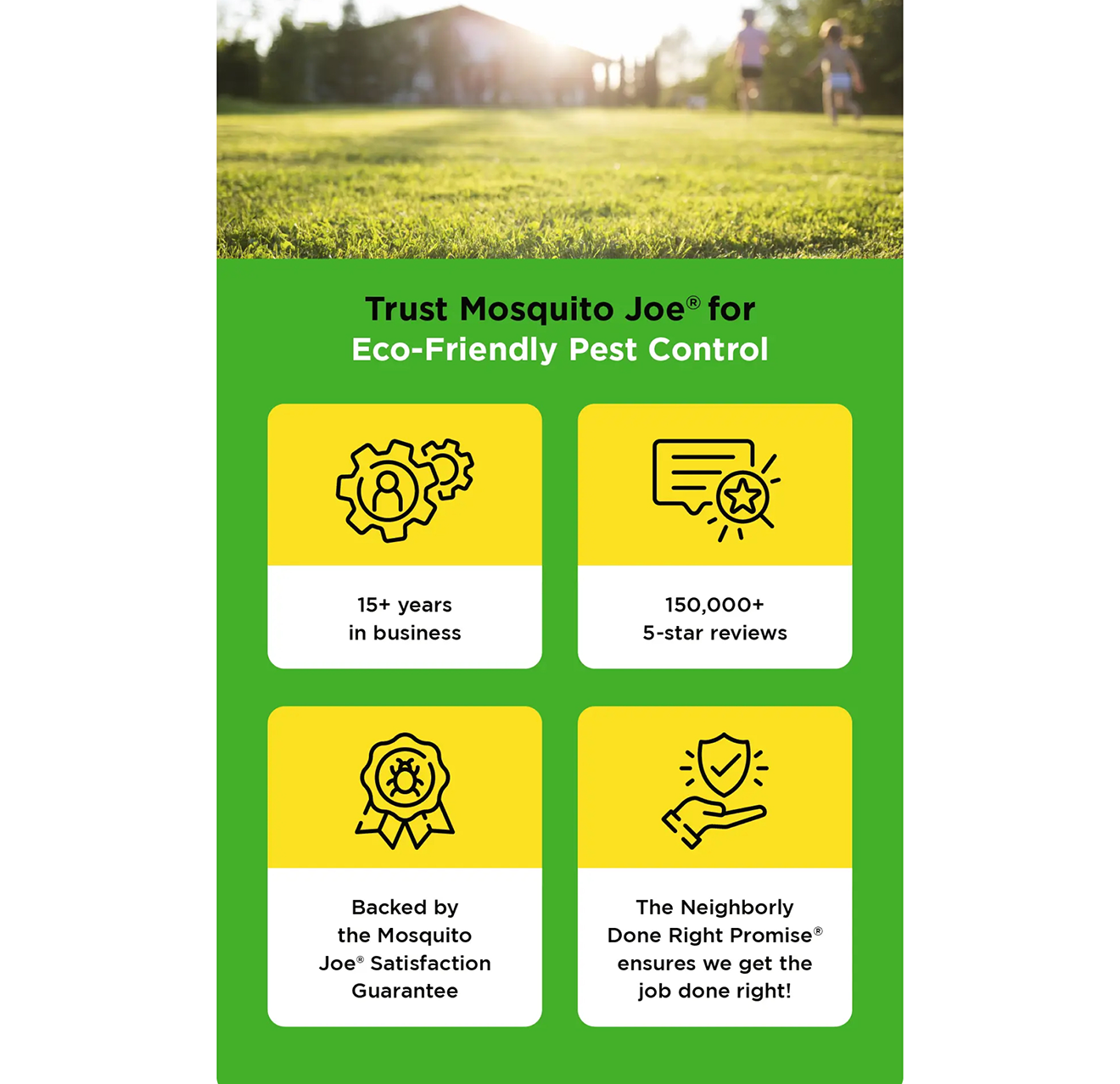 Graphic displaying four reasons to trust Mosquito Joe for Eco- Friendly Pest Control.